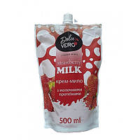 Жидкое крем-мыло 500 мл с молочными протеинами Dolce Vero Strawberry Milk Дой-пак
