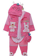 Комплект кофта, повзунки, боді та шапочка для дівчинки трикотажний Baby Bear рожевий