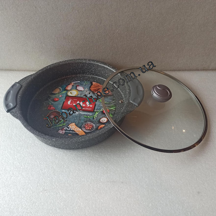 Сотейник 4,5 л marble OMS 3322-32-4,5 л Grey скляна кришка