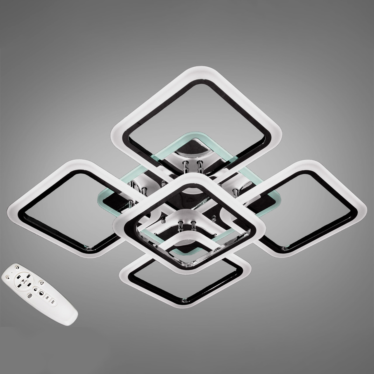 Світлодіодна люстра хром 100 Вт 55 см на пульті д/у з діммером і підсвічуванням підстави D-A9171/4+1BHR LED RGB, фото 1