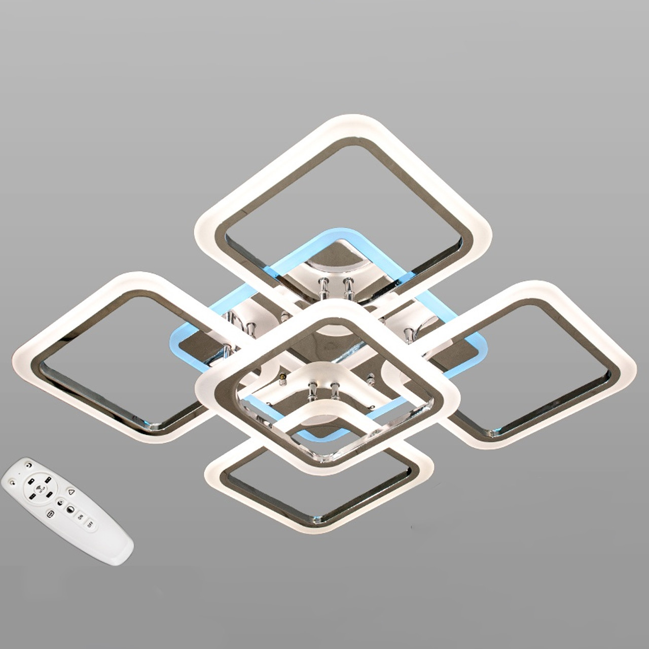 Світлодіодна люстра хром 100 Вт 55 см на пульті д/у з діммером і підсвічуванням підстави D-A9171/4+1HR LED RGB, фото 1