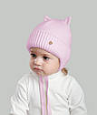 Зимова шапочка для новонародженої дівчинки на завязки Елін (Вовна меріноса), фото 2