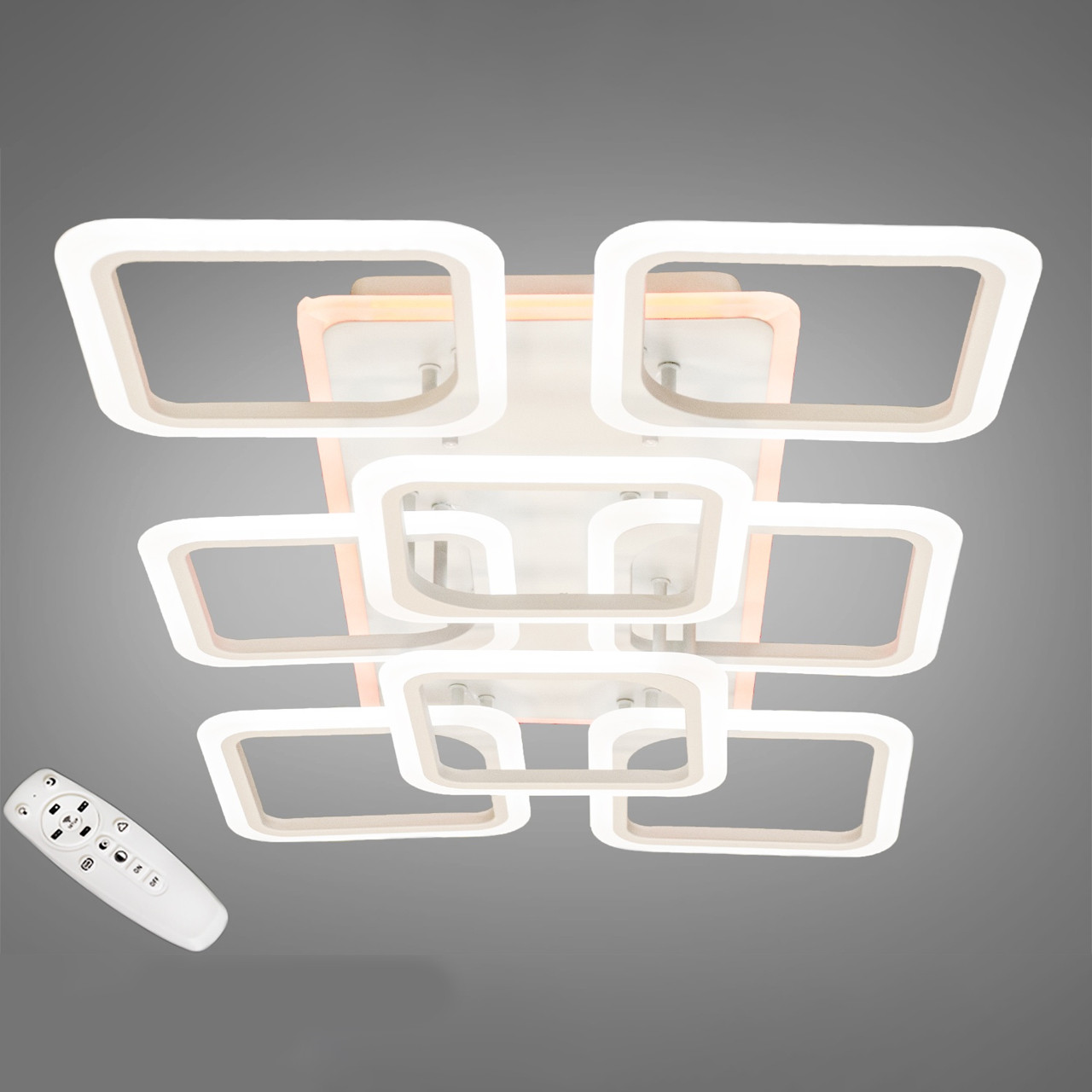 Біла світлодіодне люстра 175 Вт 90 см на пульті д/у з діммером і підсвічуванням підстави D-A9171/6+2WH LED RGB, фото 1