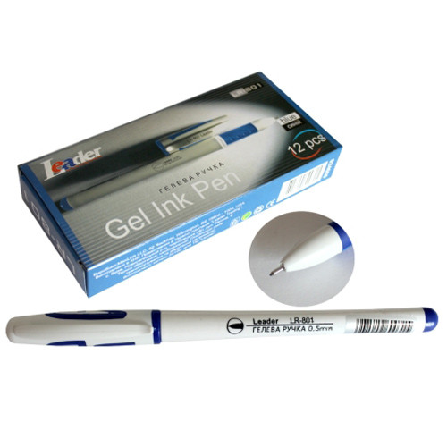 Ручка гелева, 0,5 мм, синя, LR-801, LEADER