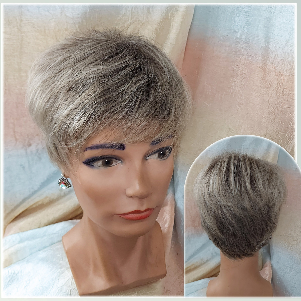 Перука коротка термоволосся сивий мікс CXD812- 17T101, фото 1