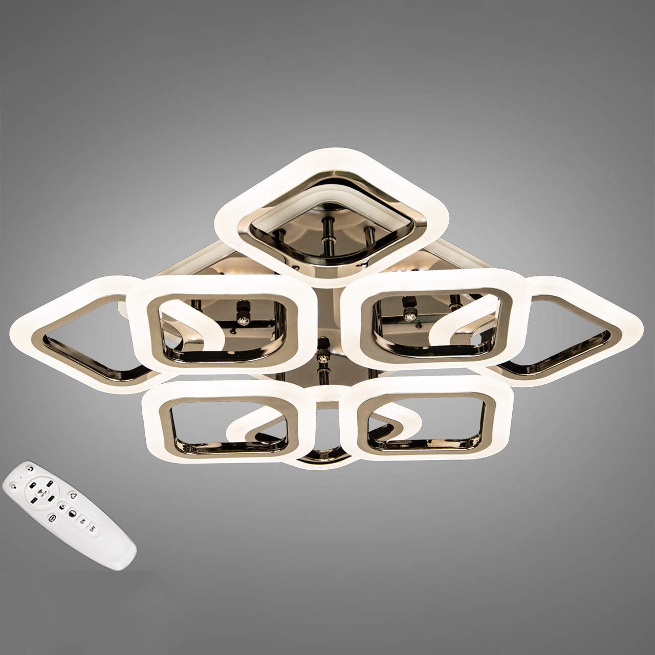 Світлодіодна люстра 90 Вт 48 см чорний хром на пульті д/у з діммером і RGB підсвіткою D-AS9171/4+4BHR LED, фото 1