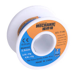 Припій олово для паяння Mechaniс HX-T100 Sn 63%, Pb 37%, флюс 1-3%, 0,8 мм, 50 г