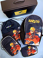 Подарочный бокс набор: школьный рюкзак, сумка через плечо, пенал, сумка для сменки Наруто Naruto