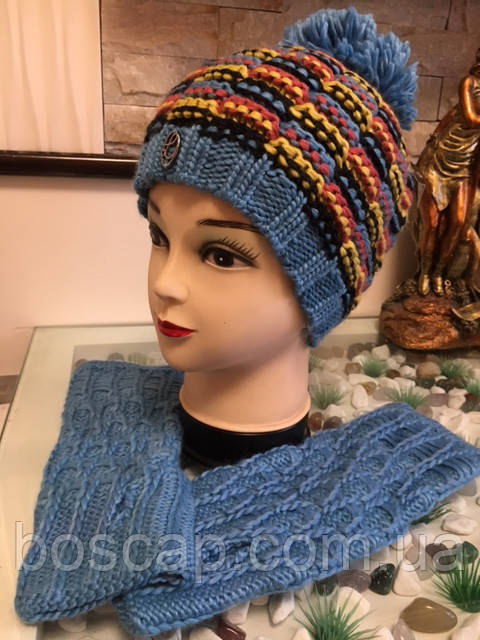 Молодіжна жіноча шапка з бубоном Ниал (Neal) TM Loman, колір  блакитний, меланж розмір 55-56