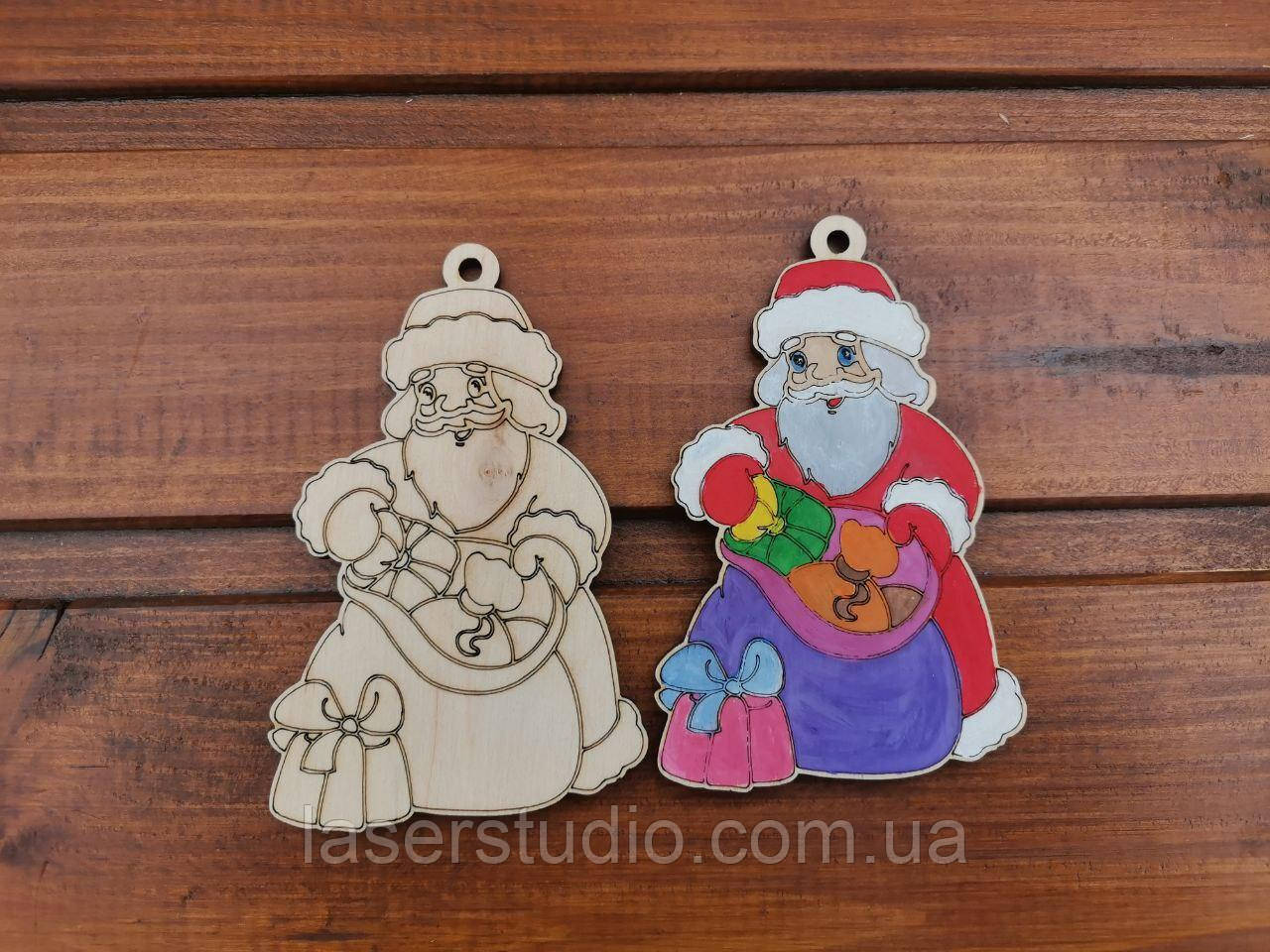 Дерев'яна новорічна іграшка Дід Мороз, фото 1