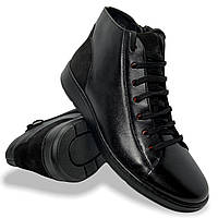 Мужские зимние ботинки Stepter (Украина) с мехом кожаные лаковые черные на шнуровке 7777