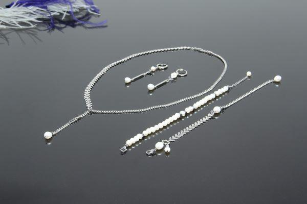 Комплект набір прикрас з натуральними перлами (ланцюжок, браслет, сережки) "Паула" Біжутерія родій
