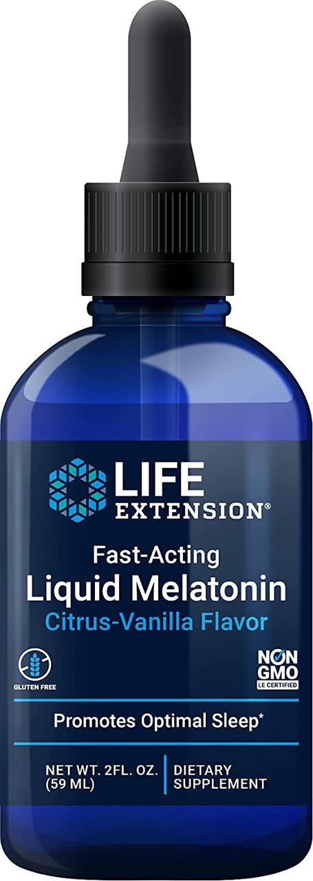 Life Extension Fast-Acting Liquid Melatonin / Мелатонін швидкої дії Цитрус-ваніль 59 мл, фото 1