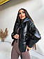 Тепла шкіряна куртка коротка з капюшоном і на гумці (р. 42-46) 3701704, фото 2