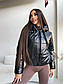 Тепла шкіряна куртка коротка з капюшоном і на гумці (р. 42-46) 3701704, фото 5