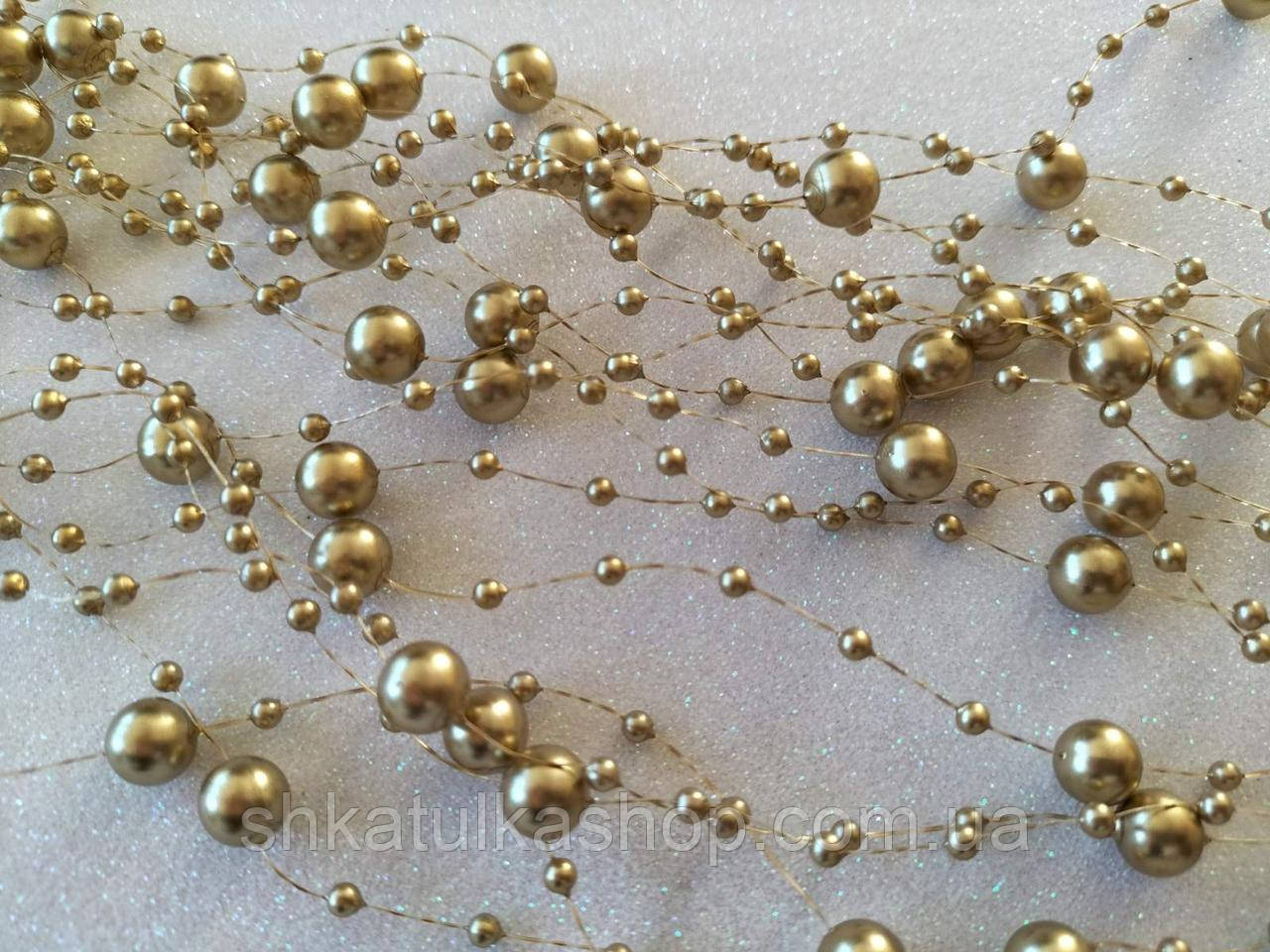Намистини на нитці 1.3 м колір золото, фото 1