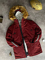 Куртка пуховик мужская зимняя до -25 бордовая теплая с капюшоном холлофайбер молодежная