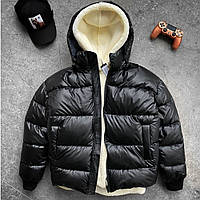 Куртка пуховик мужская зимняя до -25 черная теплая молодежная укороченная дутая с капюшоном