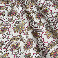 Ткань для обивки мебели, для штор, скатертей, салфеток, покрывал, Турция, цветочный вензель, золотой, розовый