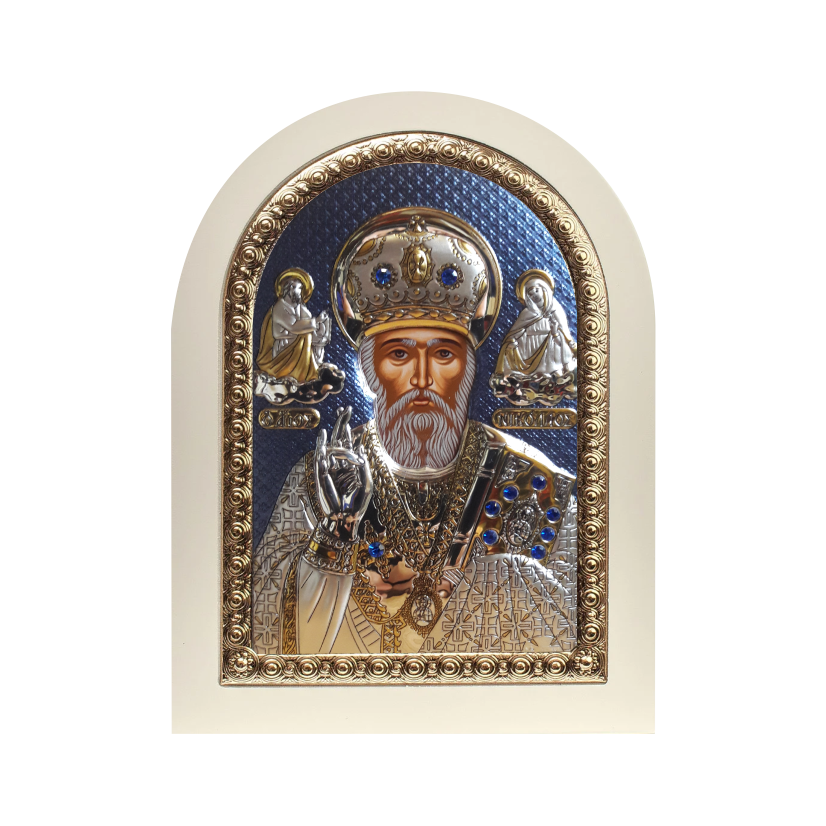 Ікона Святий Миколай Чудотворець арка біла з кольоровою емаллю