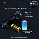 Налобний ліхтар SKILHUNT H04 RC Mini + 1100mAh 18350 Акумулятор (1200LM, NICIA 519A HIGH-CRI LED, 4500k, IPX8, TIR, Магніт), фото 9