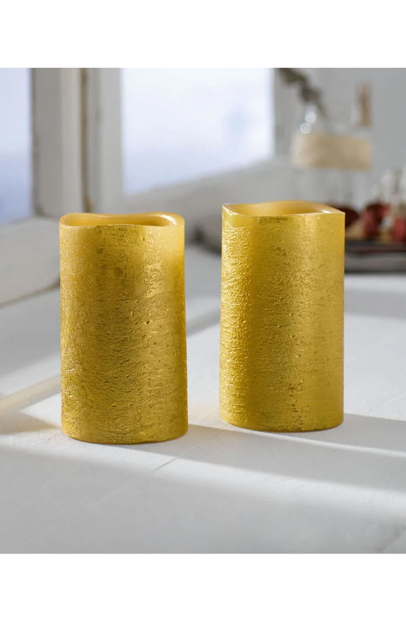 Воскові LED золоті свічки Livarno Home, 2 шт Ø 7,5 х 12,5 см, безполум'яні, гасіння загоряння задуванням, фото 1