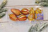 Набір новорічних іграшок сови, шишки (6 шт.). 8 см. Колір — золото з червоним, фото 2