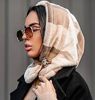 Капор жіночий зимовий з екохутра норки на флісі, шапка капюшон косинка снуд теплий