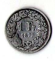 Швейцария 1 франк 1877 год серебро №779