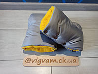 Муфты рукавички на коляску серые на желтом флисе теплые объемные муфта рукавички