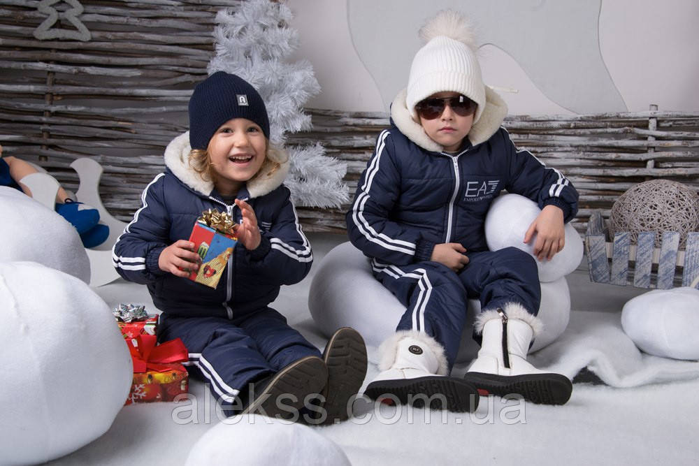 Теплый зимний детский костюм Армани 134-140, темно-синий - фото 2 - id-p1506289541