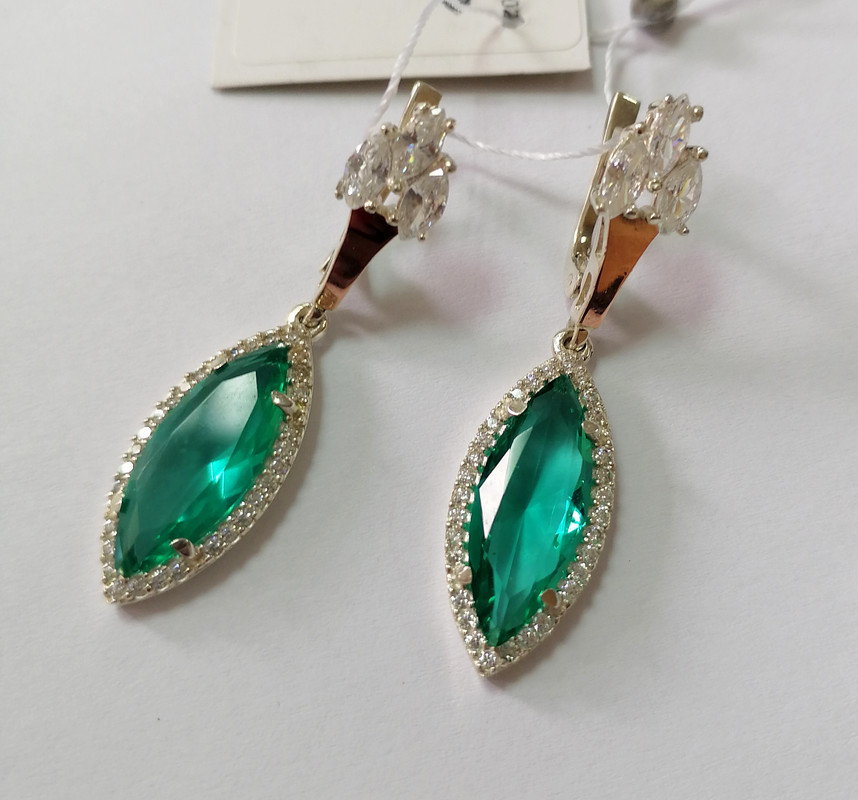 Сережки зі срібла з зеленим маркізом Імперія - 925 проба, фото 1