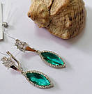 Сережки зі срібла з зеленим маркізом Імперія - 925 проба, фото 2