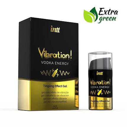 Рідкий вібратор Intt Vibration Vodka (15 мл) EXTRA GREEN, дуже смачний, діє до 30 хвилин, фото 1
