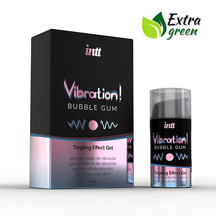 Рідкий вібратор Intt Vibration Bubble Gum (15 мл) EXTRA GREEN, дуже смачний, діє до 30 хвилин, фото 1