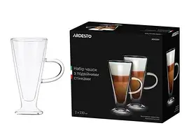 Набір чашок для латте 230 мл х 2 шт. з ручками Ardesto з подвійними стінками.