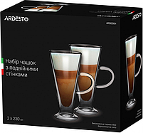 Набір чашок для латте 230 мл х 2 шт. з ручками Ardesto з подвійними стінками., фото 4