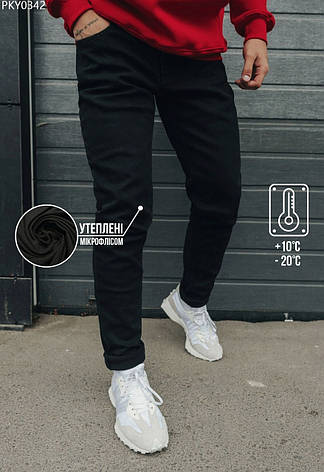 Утепленные мужские джинсы сезон зима Staff black2 slim fleece чёрный PKY0342 33, фото 2