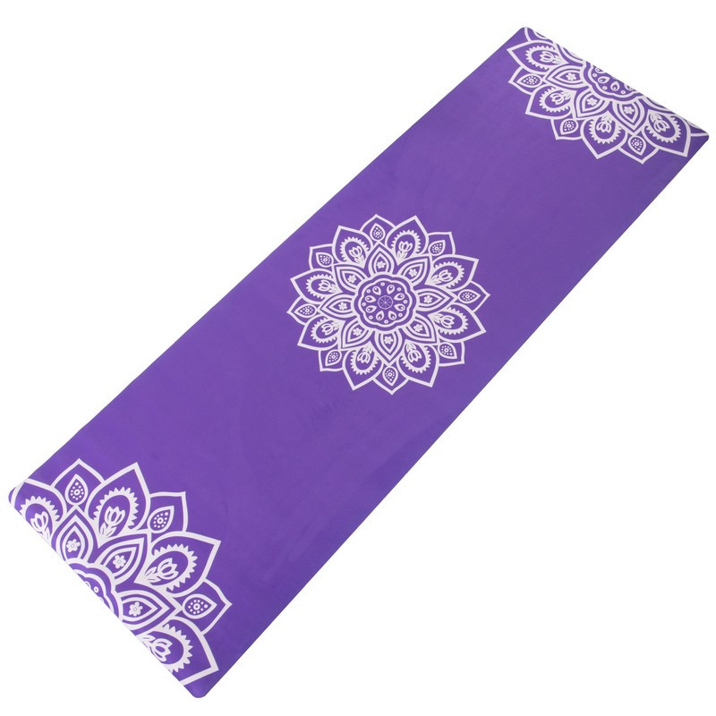 Коврик для йоги фітнеса та пілатеса йога-мат каремат Замшевий (Yoga mat) 3мм - фіолетовий з квітковим принтом