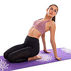 Коврик для йоги фітнеса та пілатеса йога-мат каремат Замшевий (Yoga mat) 3мм - фіолетовий з квітковим принтом, фото 3