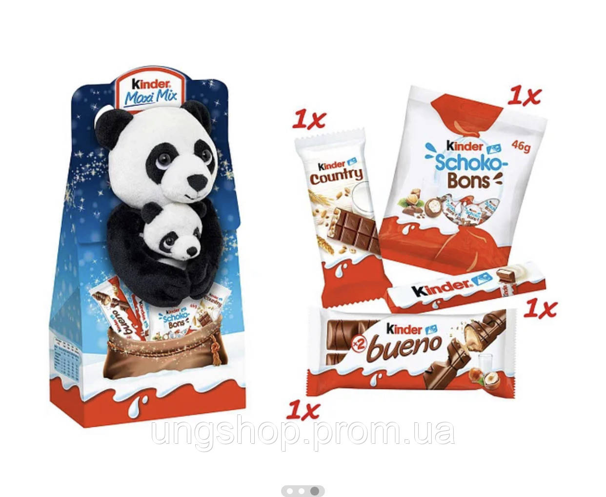 Новогодний набор сладостей Kinder Maxi Mix c мягкой игрушкой (панда ), 133 гр. - фото 2 - id-p812920754
