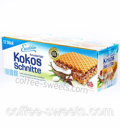 Вафлі Excelsior Schnitte Kokos зі смаком кокоса, 250 г, фото 2