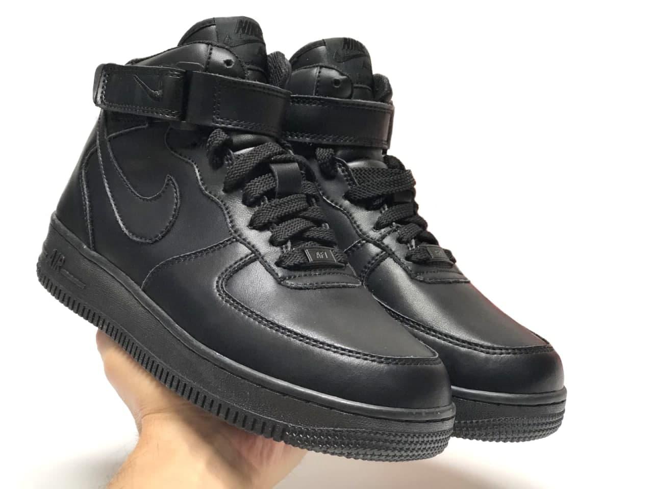 Кросівки зимові чоловічі Nike Air Force чорні з хутром найк аїр форс шкіряні повсякденні