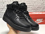 Кросівки зимові чоловічі Nike Air Force чорні з хутром найк аїр форс шкіряні повсякденні, фото 5