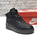 Кросівки зимові чоловічі Nike Air Force чорні з хутром найк аїр форс шкіряні повсякденні, фото 3