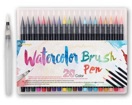 Акварельні маркери ( маркер кисть ) 20 кольорів на водній основі, Дитячий набір для малювання, фото 2