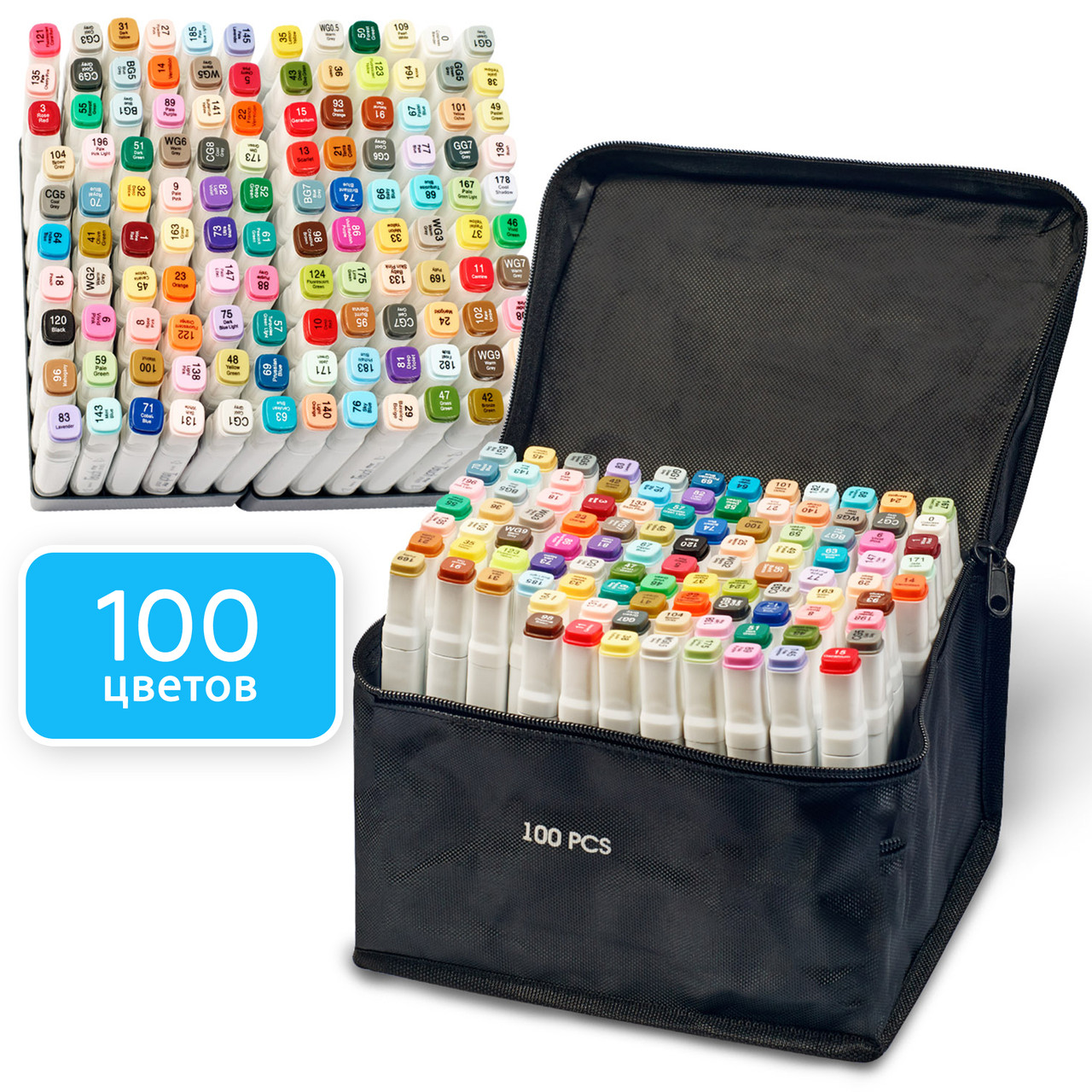 Набір професійних двосторонніх маркерів для скетчинга Touch 100 квітів, Фломастери для художників