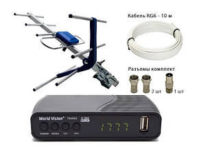 Комплект  тюнер DVB-T/T2 Satcom T-507 AVC  з Антеною Q-Sat A-03 , 10м кабелю і штекери