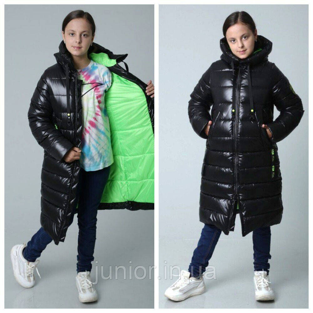 Чорне зимове пальто куртка для дівчинки "ПАНДОРА" 146