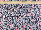 Віскоза стрейч принтована, рожеві квіточки і дрібний горох на темно синьому фоні. (ширина 1,70м) №818, фото 2